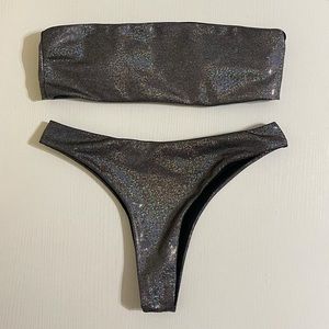 Holographic Strapless Bikini Set Shein